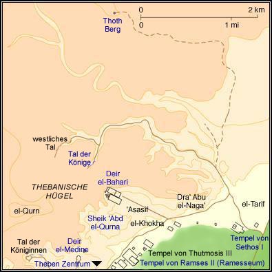 Karte der archäologischen Stätten in Nord-Theben